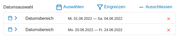 Screenshot Datumsauswahl zwei separate Datumsbereiche